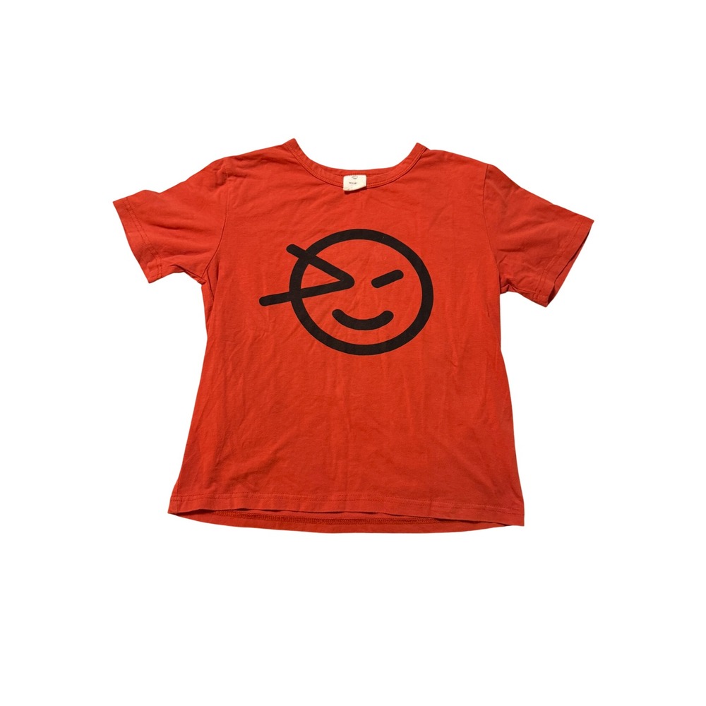 Wynken Deep Sun Red T-Shirt Bold Wink Face Graphic Crew Neck Causal Size 8